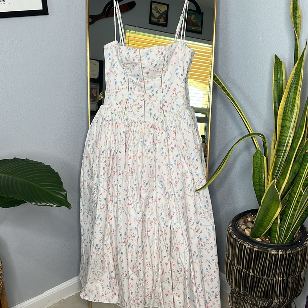 HOUSE OF CB' Ysabella' White Posy Print Cotton Maxi Sundress NWOT - Picture 5 of 8